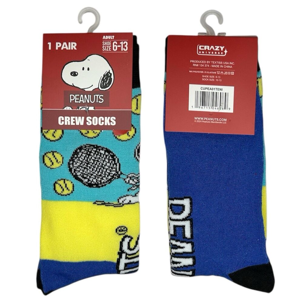 1x Peanut Snoopy Novelty Crew Socks Adult Set Size 6-13
